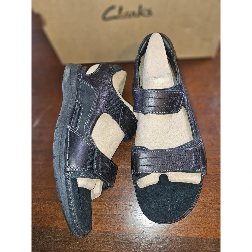 Clarks Nature Trek Black Nubuck‎ Leather Casual Sandal 59760 Men's 10 M